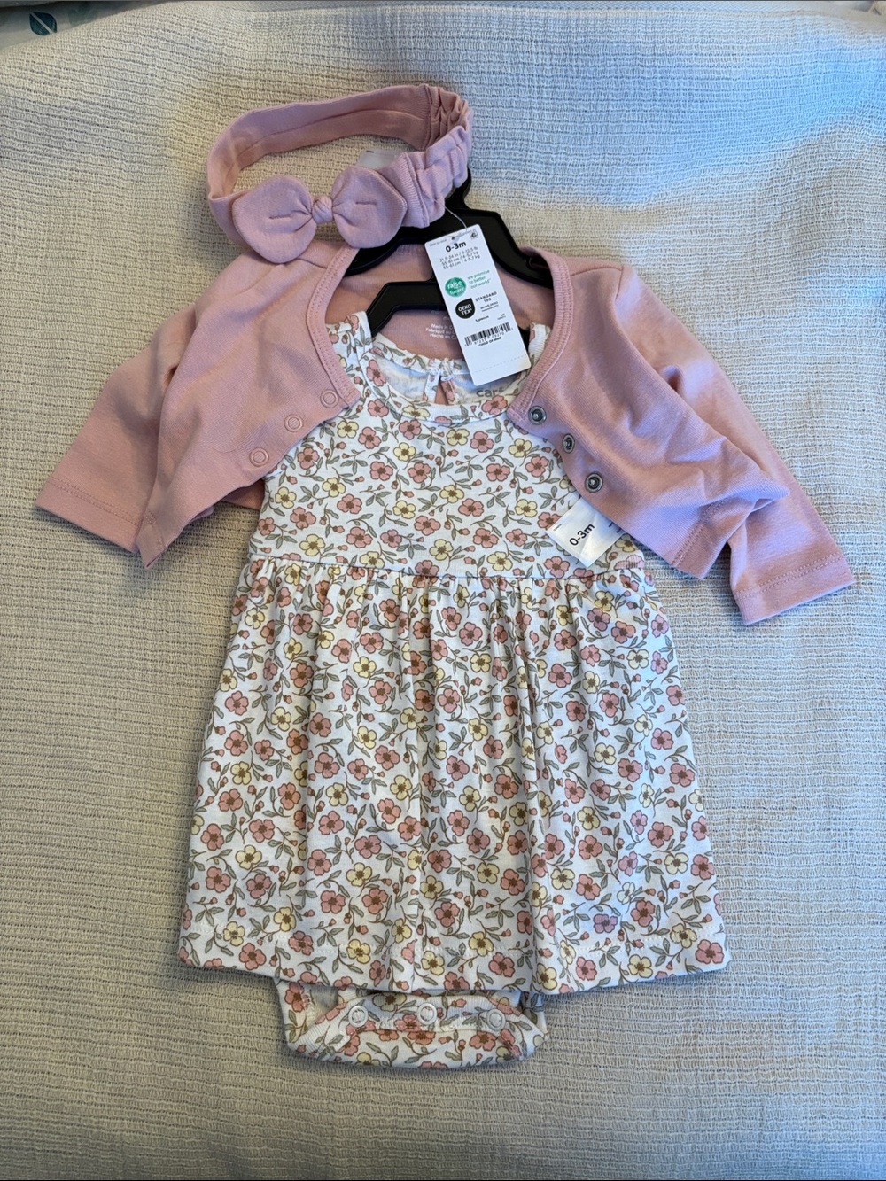 Carter's Girls Floral Dress Set with Pink Cardigan and Bow Headband